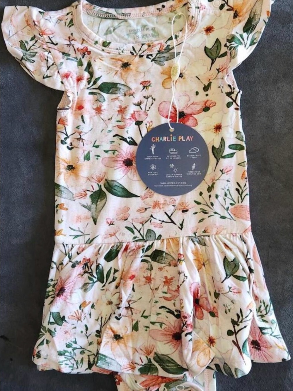 Charlie Play Girls' Floral Ruffle Dress - Pink & Green